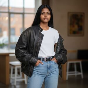 Vintage Hunting Horn Classics Black Leather Bomber Aviator Jacket Mens Size XL